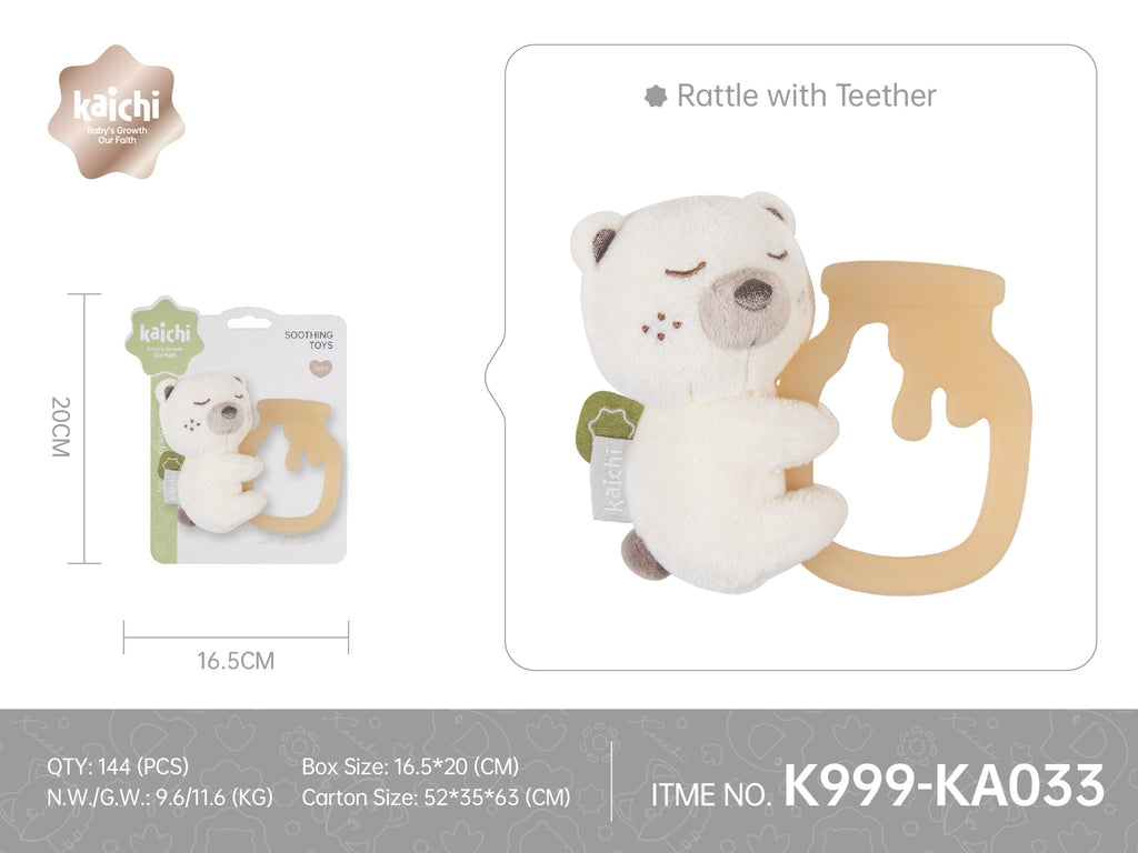 Pelush me Rrapëllimë dhe Teether për Bebe – 3 ngjyra