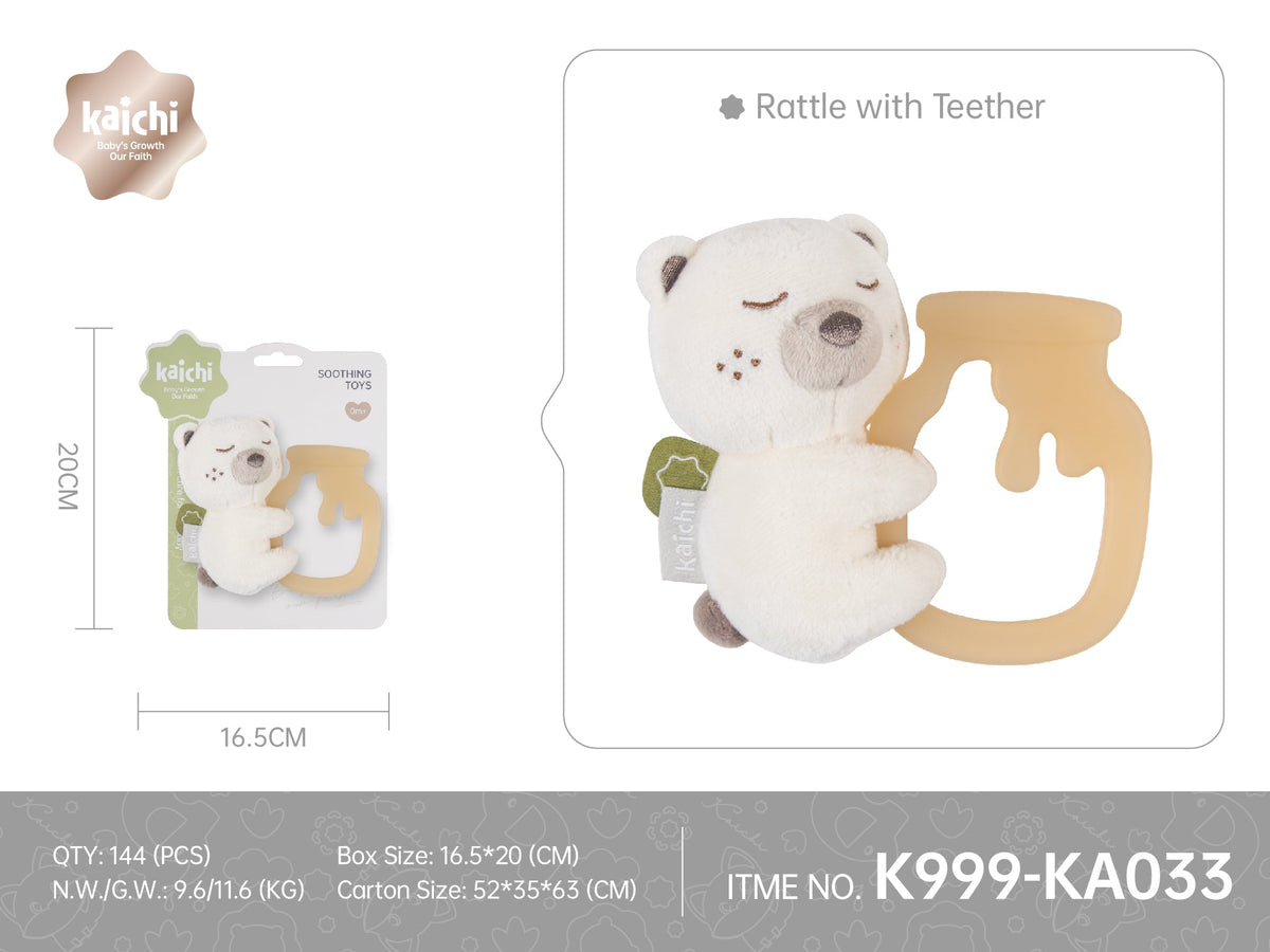 Pelush me Rrapëllimë dhe Teether për Bebe – 3 ngjyra
