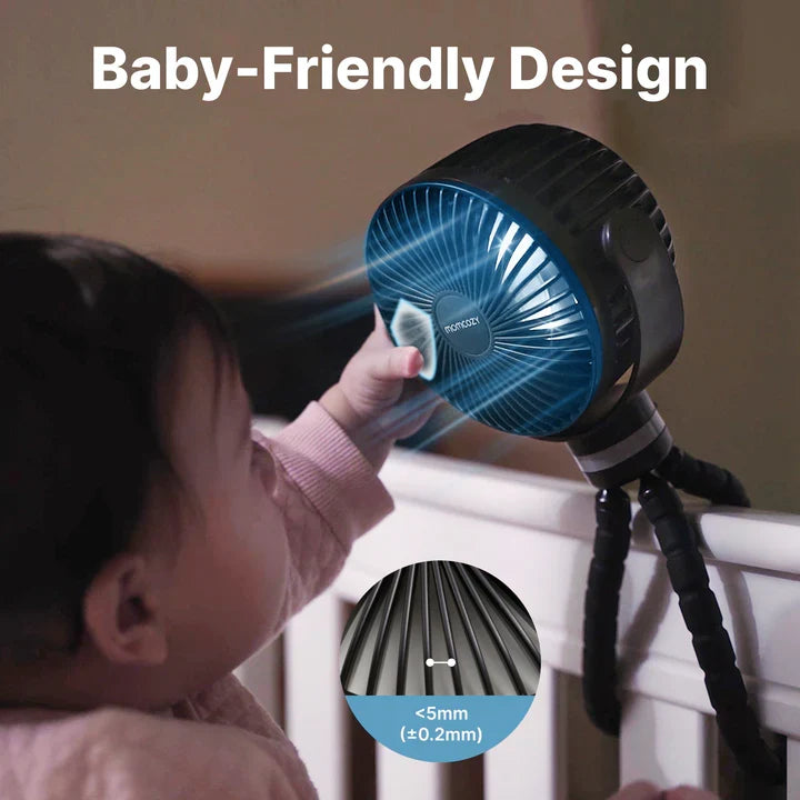 Ventilator portativ për karrocë/shtrat Momcozy PF01 8000mAh me dritë LED