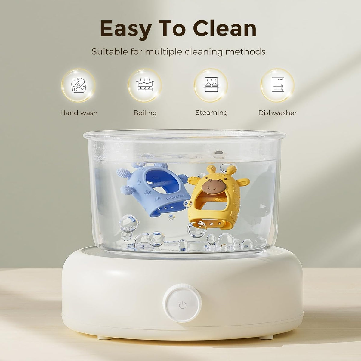 Lodër për dhëmbë për bebe Momcozy silikon food-grade (0–12 muaj)