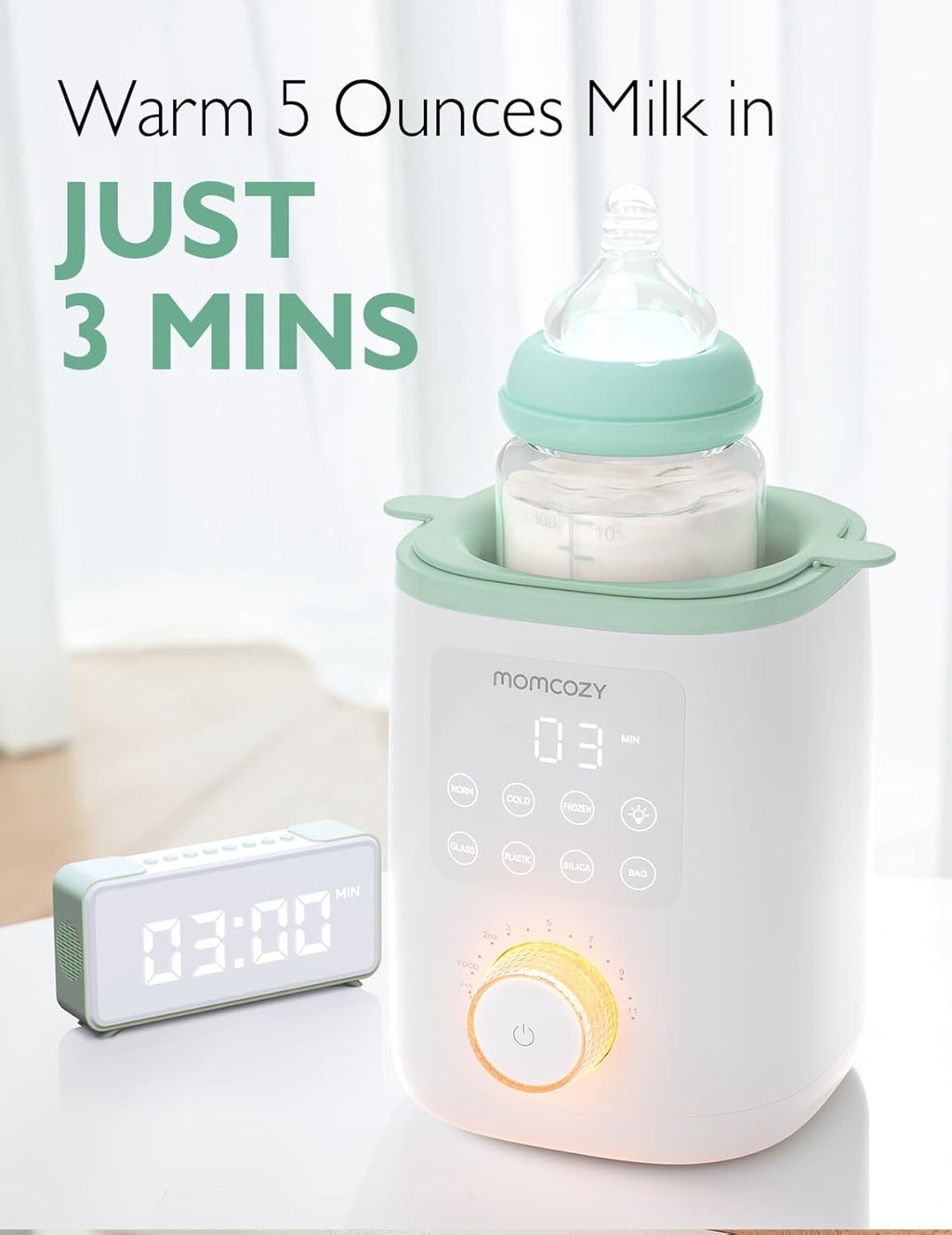 Ngrohës për shishe bebeje Momcozy MW02 Nutri Smart Analog, multifunksional, i bardhë