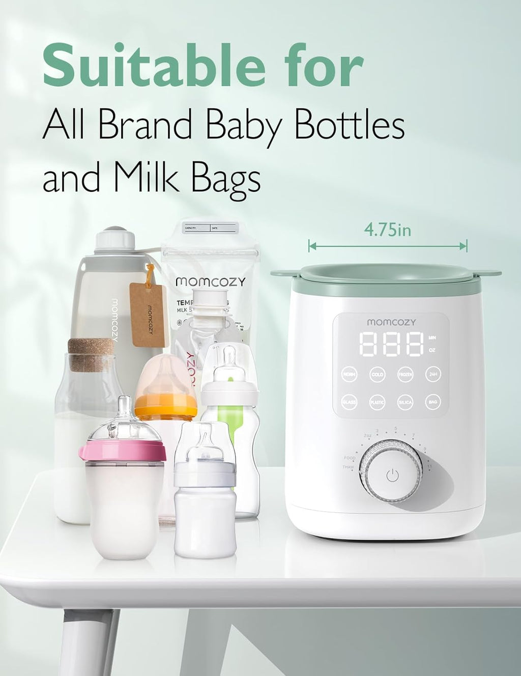 Ngrohës për shishe bebeje Momcozy MW02 Nutri Smart Analog, multifunksional, i bardhë