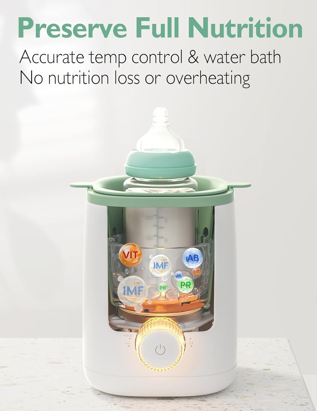 Ngrohës për shishe bebeje Momcozy MW02 Nutri Smart Analog, multifunksional, i bardhë