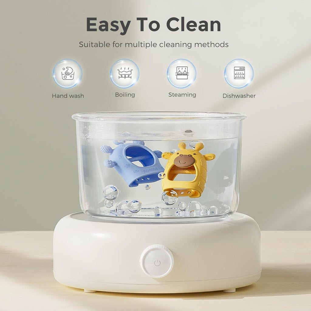 Lodër për dhëmbë për bebe Momcozy silikon food-grade (0–12 muaj)