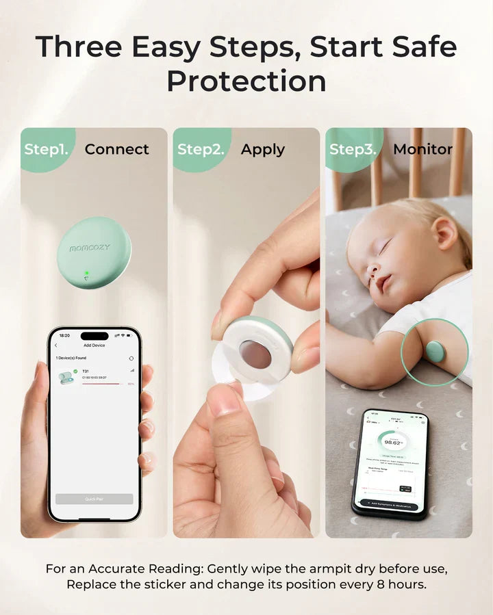 Termometër Momcozy inteligjent për bebe T31 Smart, wearable, me aplikacion, Bluetooth