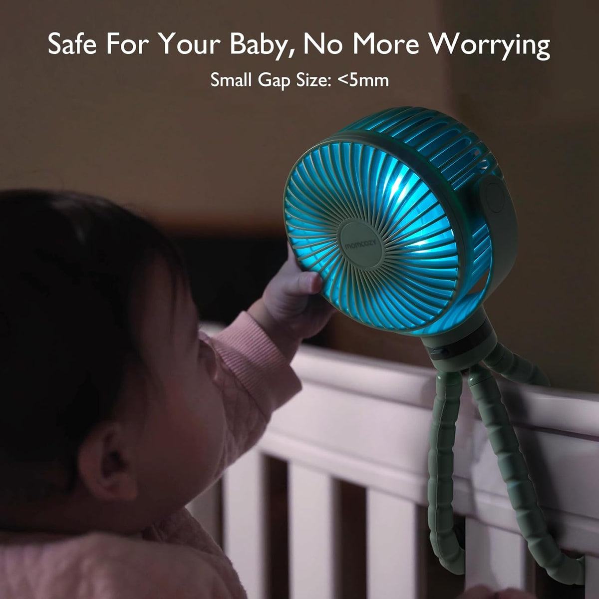 Ventilator portativ për karrocë/shtrat Momcozy PF01 8000mAh me dritë LED
