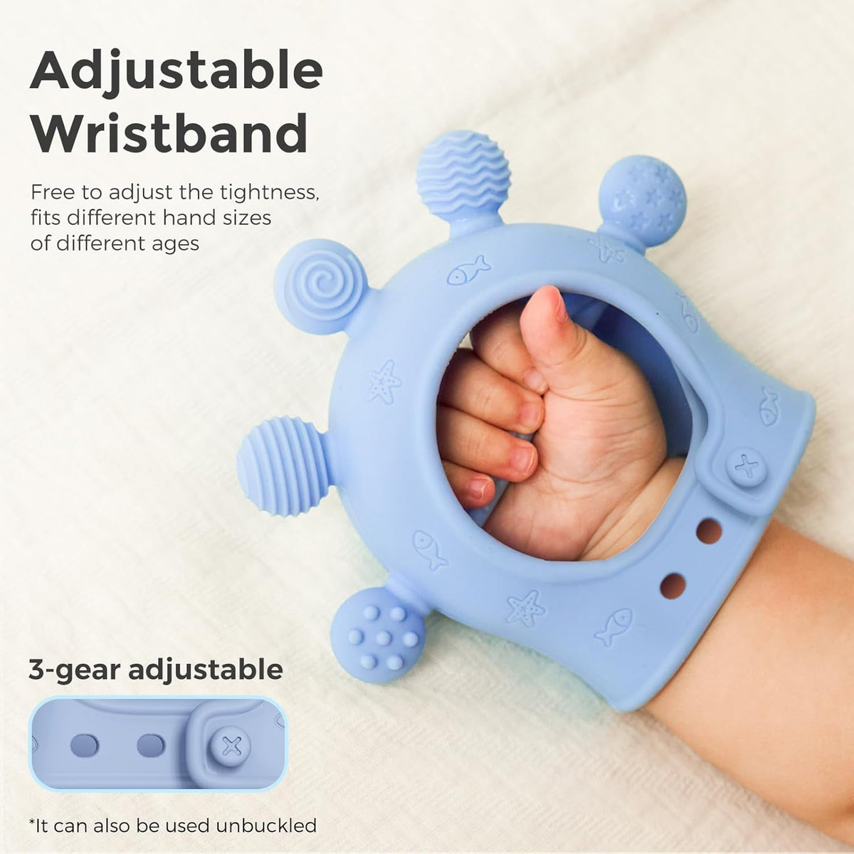 Lodër për dhëmbë për bebe Momcozy silikon food-grade (0–12 muaj)