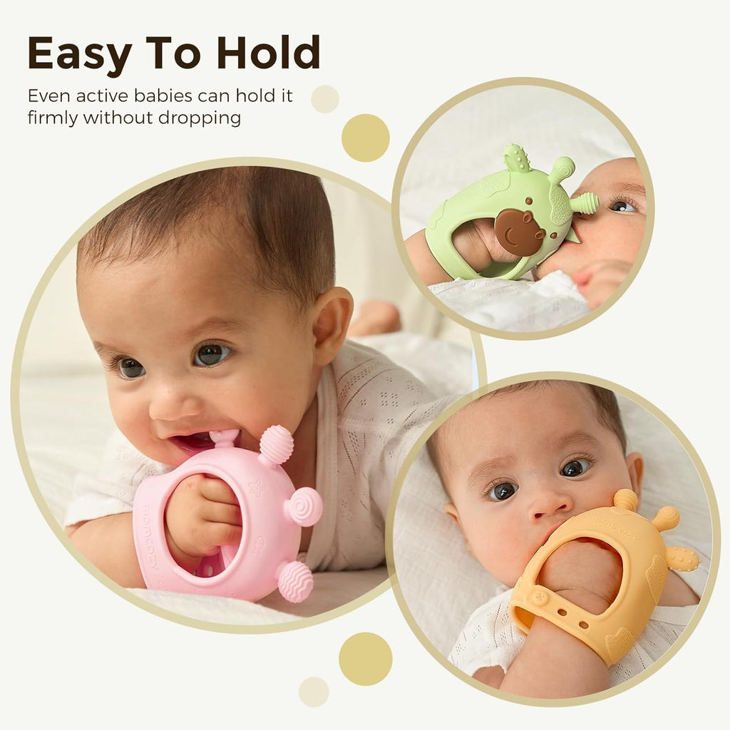 Lodër për dhëmbë për bebe Momcozy silikon food-grade (0–12 muaj)