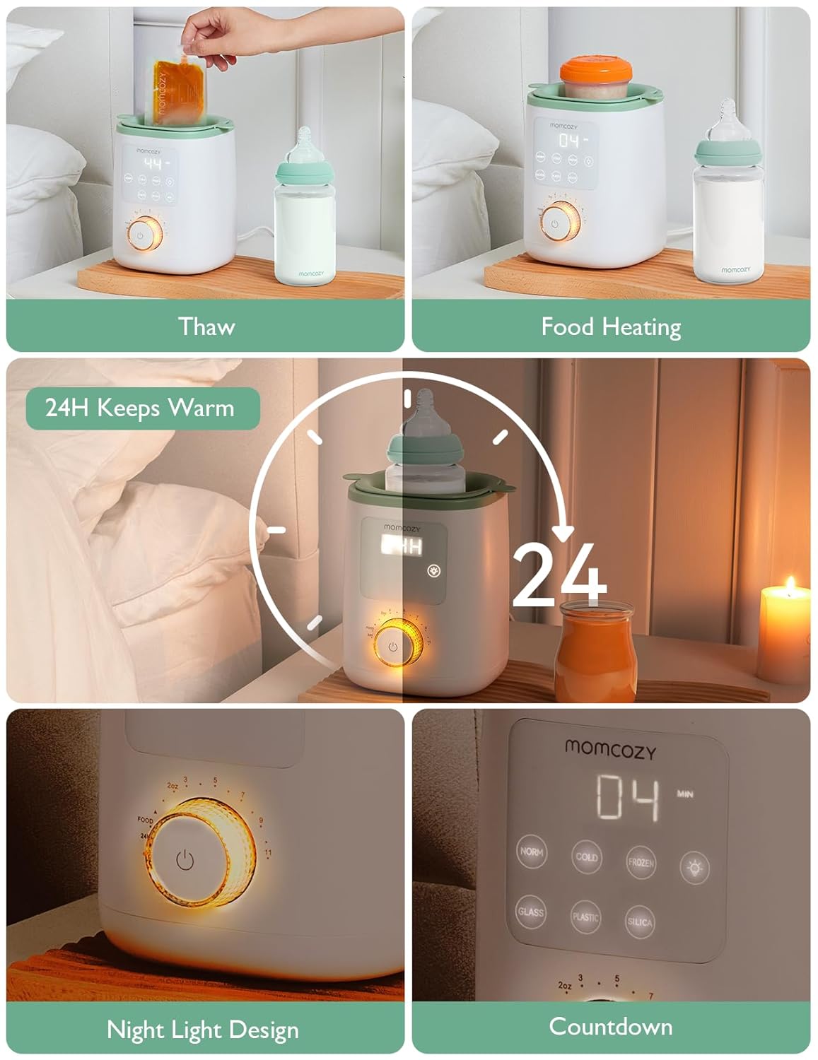 Ngrohës për shishe bebeje Momcozy MW02 Nutri Smart Analog, multifunksional, i bardhë