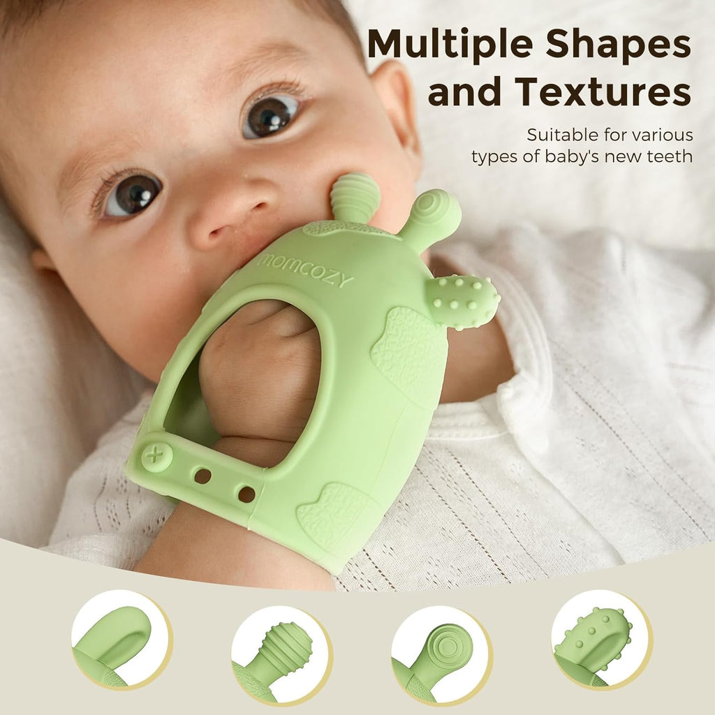 Lodër për dhëmbë për bebe Momcozy silikon food-grade (0–12 muaj)