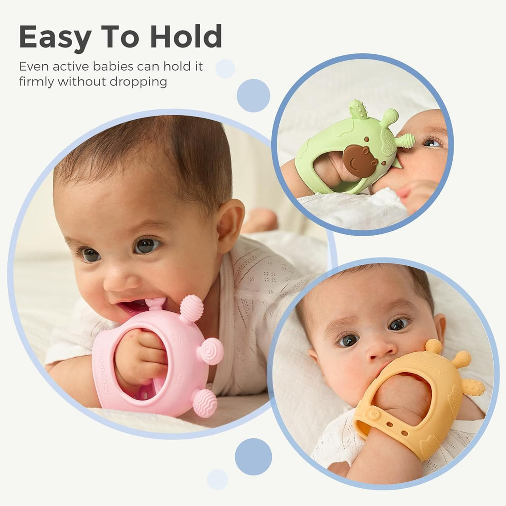 Lodër për dhëmbë për bebe Momcozy silikon food-grade (0–12 muaj)