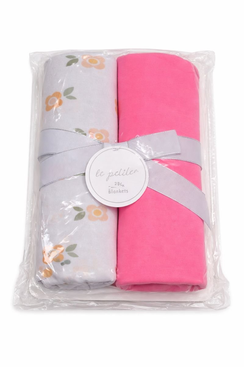Set Batanijesh Swaddle për Bebë – Ngjyra Rozë &amp; Gri me Lule (2 Copë)