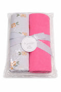 Set Batanijesh Swaddle për Bebë – Ngjyra Rozë &amp; Gri me Lule (2 Copë)