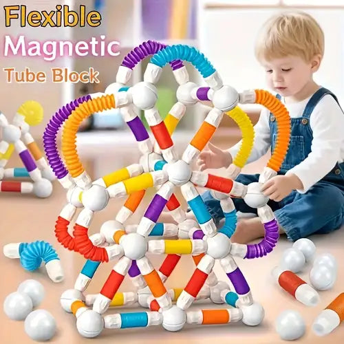 Lodër Edukative Magnetike për Ndërtim – Flexible Magnetic Tube Blocks