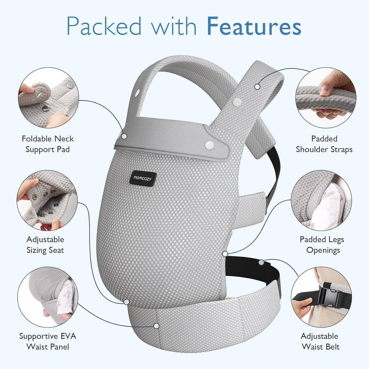 Momcozy BC001 – Kangur - Mbajtës Ajrosës për Foshnjë, 3.5–20 kg