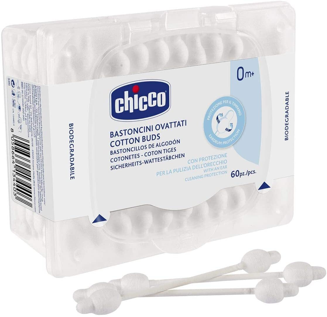 Shkopinj të Butë për Veshët e Foshnjës - Chicco Cotton Buds 60 cope