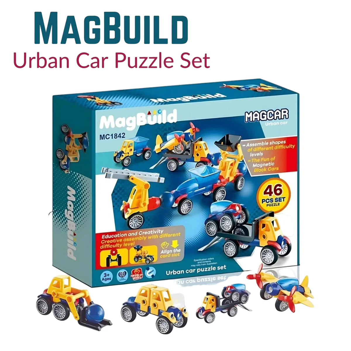 MagBuild Urban Car Puzzle – Set Ndërtimi Magnetik 46 Copë