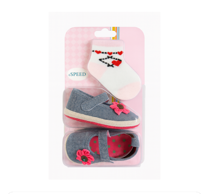 Set për Bebe 0–2 Vjet – Çorape &amp; Këpucë Jeans me Detaje Zemre
