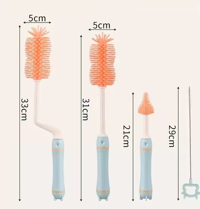Set Furçash Silikoni për Shishe Bebesh – 360° Rrotulluese