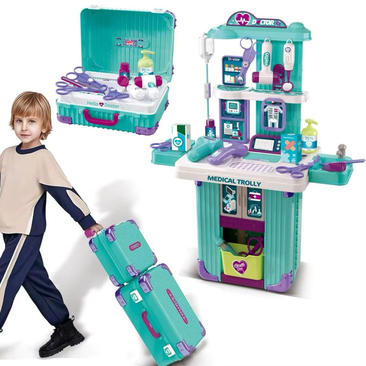 Set mjeku për fëmijë – “Medical Trolley” 2 në 1 (valixhe + stacion mjekësor)