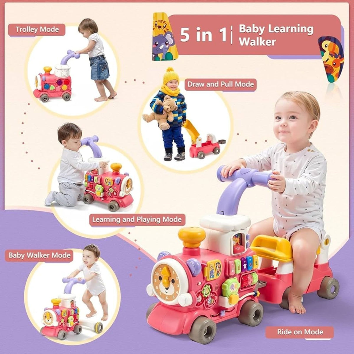 Loder tren 5 në 1 për bebe – Baby Walker Train me muzikë &amp; aktivitete