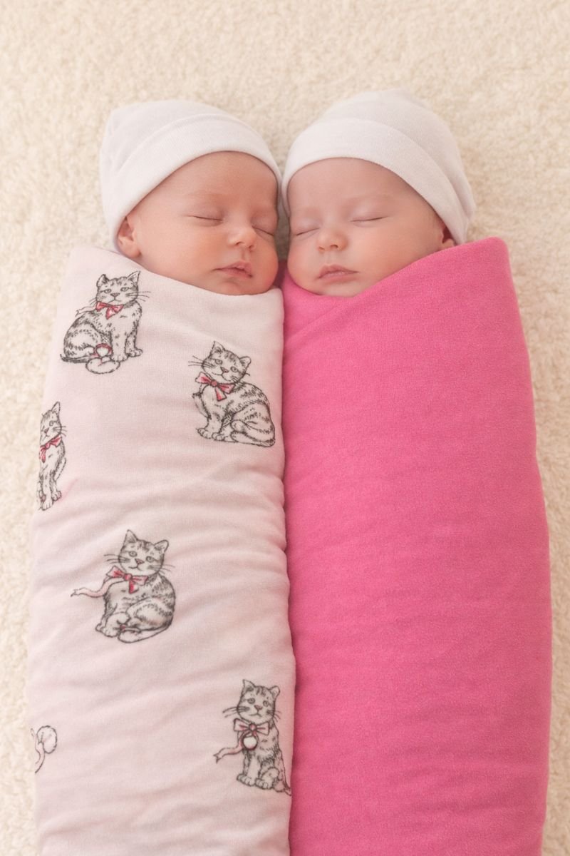 Set me 2 Batanije Swaddle për Bebë – Rozë me Dizajn Kotele