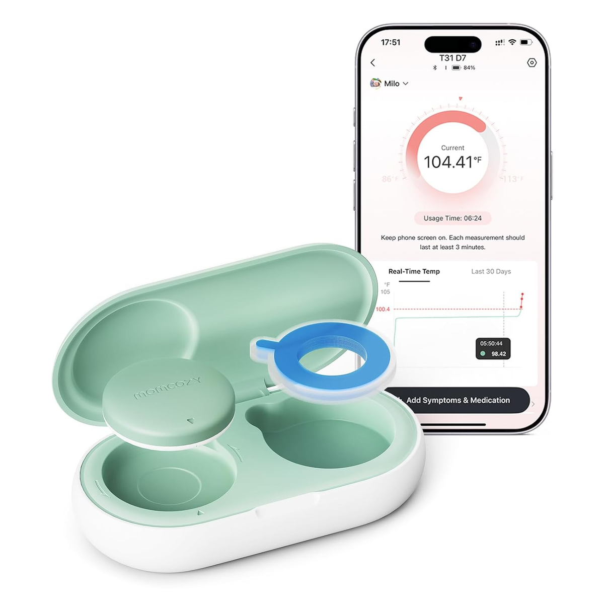 Termometër Momcozy inteligjent për bebe T31 Smart, wearable, me aplikacion, Bluetooth