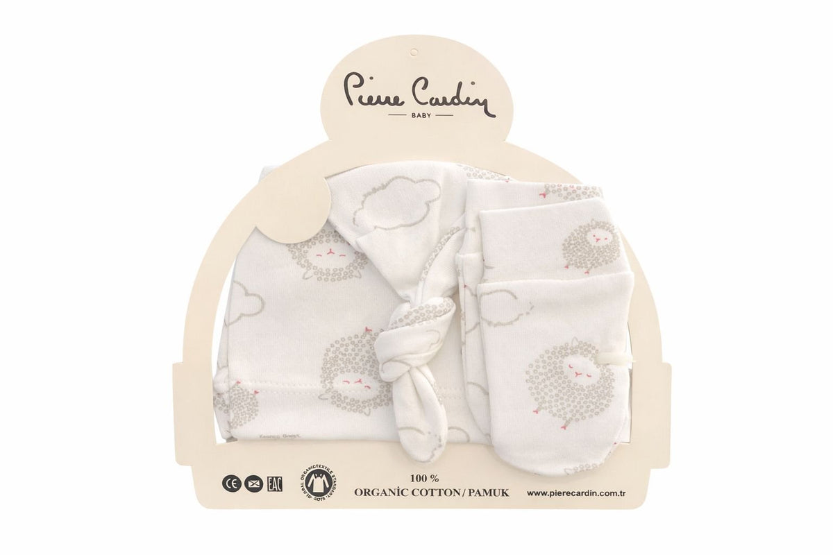 Set për bebe Pierre Cardin – Kapelë + Dorashka (100% pambuk organik)